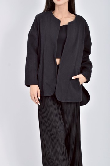 (XL) anais韓牌素面口袋落肩黑色外套