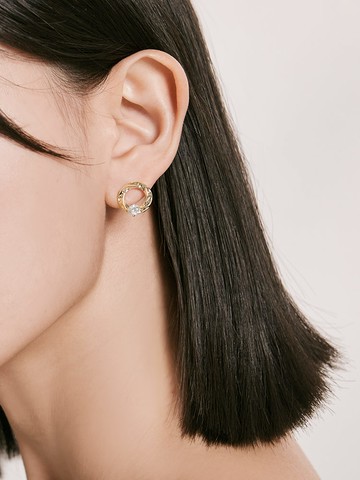 不規則金屬刷紋鑲嵌鋯石925銀針耳環