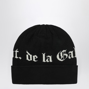 Black wool beanie with logo intarsia