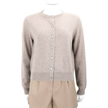 Max Mara-WEEKEND WKDNEBBIA 喀什米爾x羊毛 米灰色圓領 薄針織衫 開襟外套