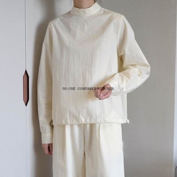 與她原創小眾設計 極簡約半高領純色棉質知性ins長袖白襯衫上衣女