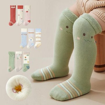 （3雙一組）可愛萌萌加厚毛圈棉長襪 小童 男童 女童 兒童 童襪 厚襪子 高筒襪 小腿襪 長筒襪 過膝襪 及膝襪 襪子 橘魔法 現貨【BB9241】