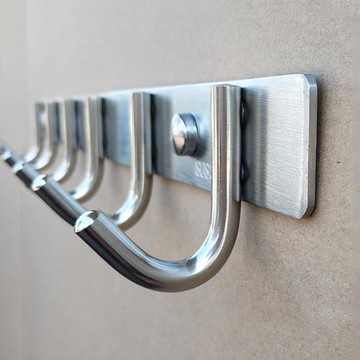 加厚304不銹鋼打孔固定粘膠門后廚房浴室掛衣服毛巾長排拖把掛鉤