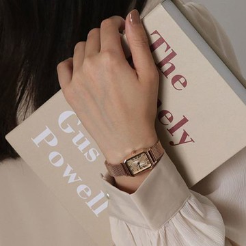 手表女學生復古羅馬初中生時尚竹節紋皮帶簡約高級方形女士石英表