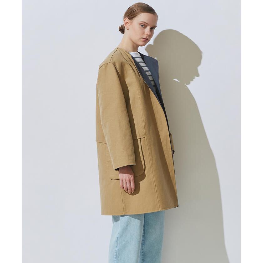 美品 GALERIE VIE コットンリネンツイル ノーカラーコート 吹き掛ける 