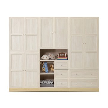 直人木業-COCO田園奶油風衣櫃組237公分(四門79公分+開放三抽79公分+二抽79公分)