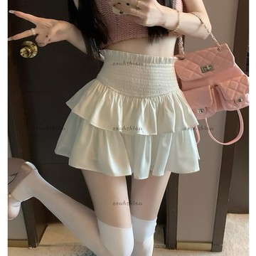 辣妹必備短裙 韓系高腰雪紡蛋糕短裙 蓬蓬裙 半身裙 防走光短裙 顯瘦a字短裙 芭蕾風 女生短裙 黑色裙子 白色蛋糕短裙
