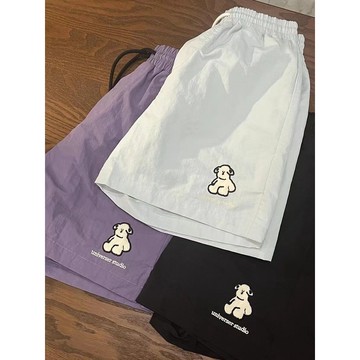 💥下殺價💥 可愛小狗刺繡跑步運動短褲 女2025新款高腰寬松休閑直筒闊腿五分褲