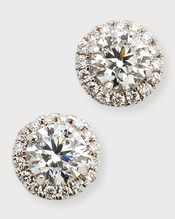 18K White Gold Round Diamond Halo Stud Earrings