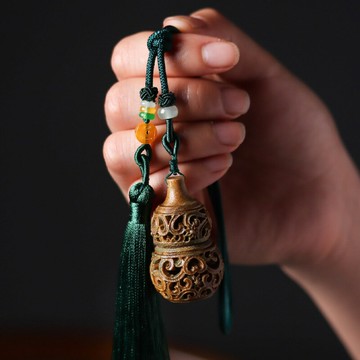 綠檀木大葫蘆擴香器掛飾香囊香丸吊墜創意汽車掛件車內古風裝飾品