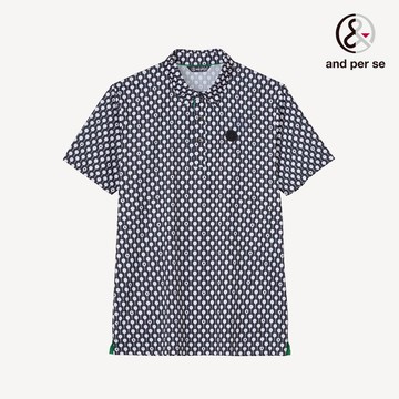 【and per se】男款深藍色多功能材料清新圖案適合夏季運動POLO衫 DGV69695