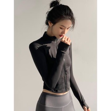 運動外套女緊身顯瘦瑜伽服速干透氣長袖訓練上衣跑步健身服