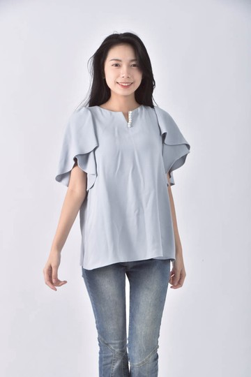 (M) apuweiser-riche質感荷葉藍色短袖上衣