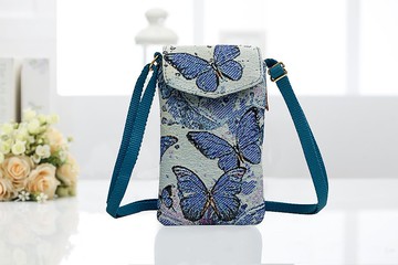 手機袋S  防潑水 平織緹花 紫戀蝶 iphone12  斜背