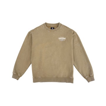 CONVERSE WASHED CUT & SEW CREW FLEECE SWAMP CORE 男女 長袖上衣 UCJ123-FAK