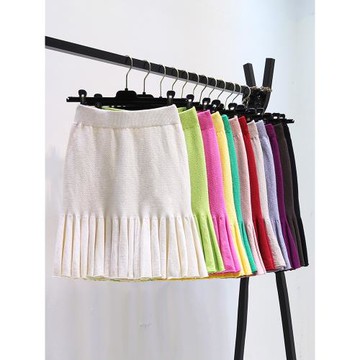 2025秋季高腰針織半身裙短裙女顯瘦百褶裙A字蓬蓬裙外穿包臀裙子