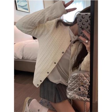 秋冬新款山羊絨開衫扭花毛衣女針織麻花圓領絞花外套百搭女上衣