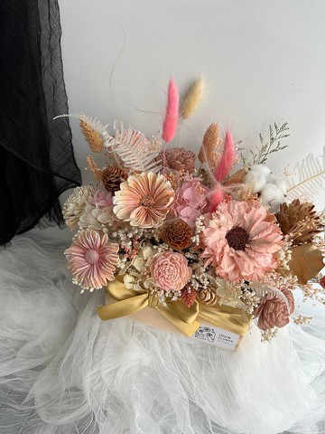 伊登花室 大地復古粉 木盒乾燥桌花