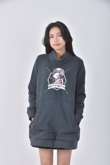 (S) betty boop質感棉質高領綠色長袖上衣