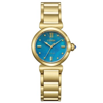 CITIZEN 星辰 L系列 EM1133-85L Aqua限定款 光動能女錶 金框 湖水藍 26mm