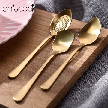onlycook 金色甜品勺304不銹鋼勺子兒童吃飯勺網紅咖啡短柄攪拌勺