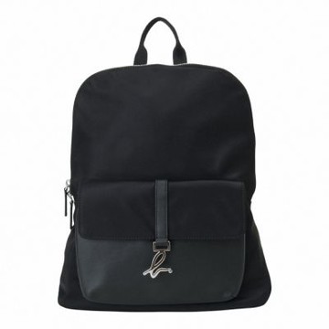 agnes b. 銀b .log前皮革口袋拼尼接龍後背包(黑)小