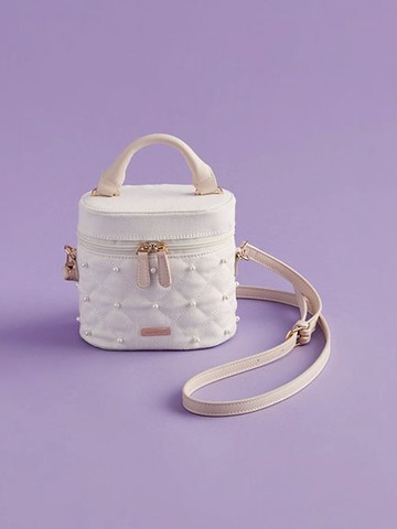 【WEB限定】經典丹寧布珍珠配飾手提盒造型側背包(08000287800) - Maison de FLEUR