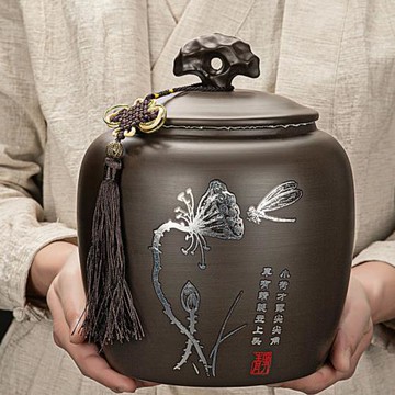 OF9D紫砂茶葉罐2斤裝 大號密封防潮儲存白茶普洱茶缸茶罐茶葉包裝