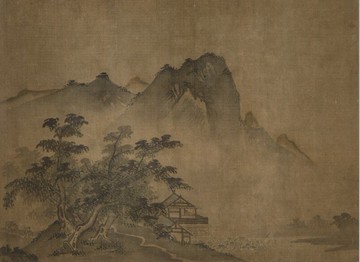 仿古畫 復制 馬遠 山水圖 絹本墨畫淡彩55-40厘米 絹本 畫心 裝飾