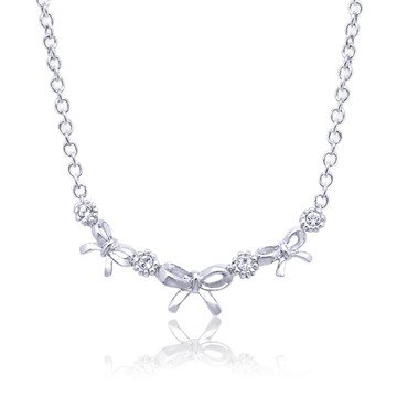 【Aguchi 亞古奇】奇雅系列•蝴蝶結-經典水鑽銀項鍊飾品(日本製)
