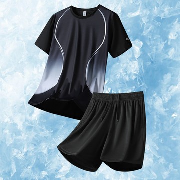 🔥買一送一！台灣出貨🚀運動服套裝 男跑步健身運動短袖 冰絲夏季速乾衣 籃球運動網眼短袖短褲 T恤短褲