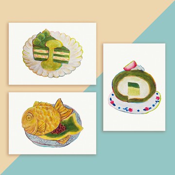 【夏日涼感下午茶】抹茶 甜點 蛋糕 明信片一套3張 卡片