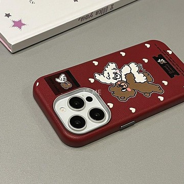卡通愛心擁抱小狗適用iPhone15promax蘋果16手機殼14皮紋13/12軟