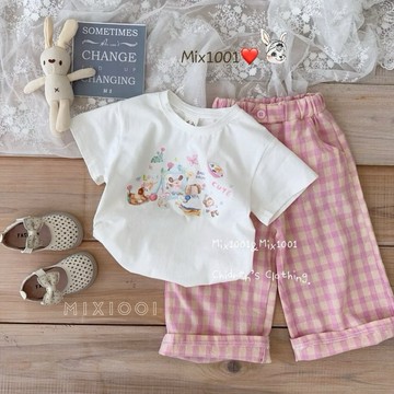 🌈✨mix1001夢幻花園小熊畫家上衣➕格紋褲 ✨兒童組合套裝 5-17