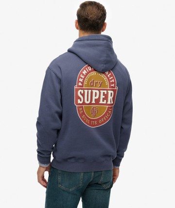 Superdry Men's Tap Room Oversized Hoodie Navy Size: L