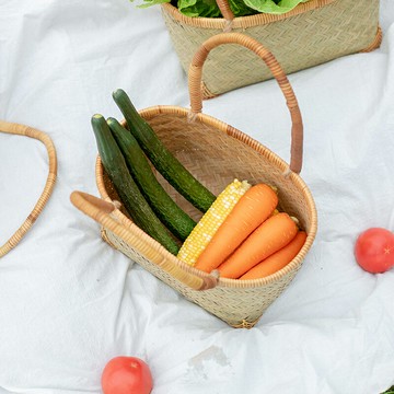 異興竹編手提籃購物籃家用買菜籃子手工編織藤編青篾收納筐竹制品