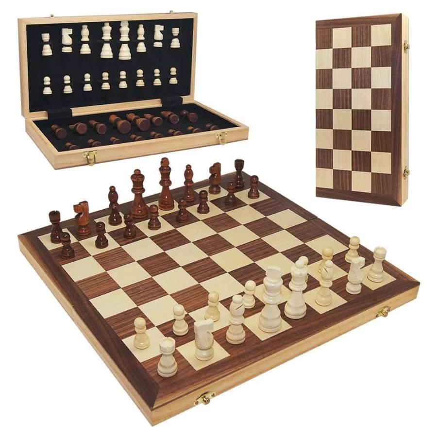 Gothink Wooden Chess Set Board Games Portable Folding Chessboard 15”x15” Pu