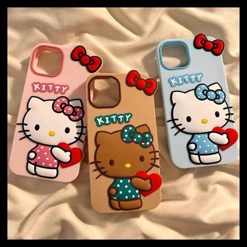 Kitty手機殼🎀 愛心kt貓iPhone15/14Pro硅膠Xr手機殼8p蘋果13全包11立體12卡通16 手機保護套