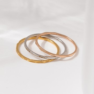 [鈦鋼]MARIGOLD細款壓紋戒指3件組【KMD497】-拼色