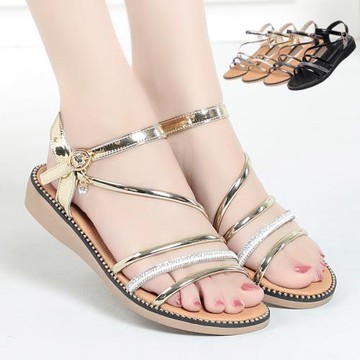 涼鞋女2025年新款百搭仙女風坡跟時尚低跟夏季女士鞋子羅馬平底鞋