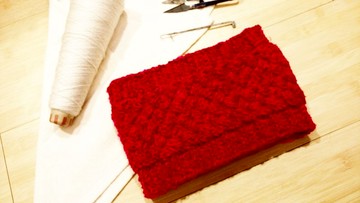 Lan 手作針織髮帶(花紗 紅)