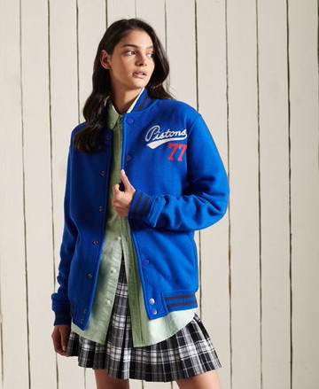 Superdry Women's Women's Oversized College Jersey Bomber Jacket Blue / Mazarine Blue - Size: XL
