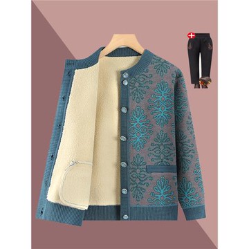 中老年人毛衣外套女媽媽太太秋冬裝加絨上衣服70歲80奶奶開衫外套