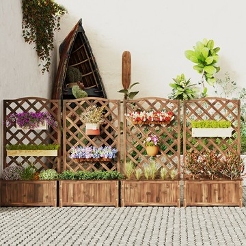 戶外庭院帶花盆花箱隔斷陽臺爬藤花架網格防腐實木碳化攀爬架壁掛