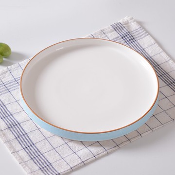 陶瓷盤子酒店飯店盤子餐廳菜盤家用飯盤果盤手繪釉下彩圓盤淺湯盤