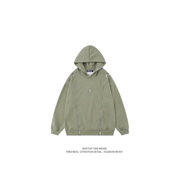 WHXS美式雙拉鏈連帽衛衣男女秋季高街金屬感情侶外套小眾鏤空設計