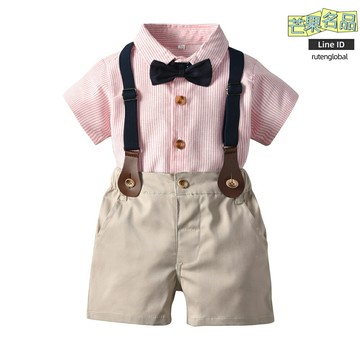 【英倫紳士風】男童套裝 夏季套裝 兒童套裝 短袖套裝 兩件套 揹帶褲套裝 純棉透氣 歐美風 幼兒園穿搭 日常休閒
