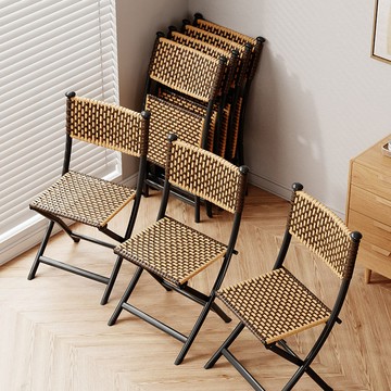 折疊椅陽台藤編靠背小椅子家用休閒餐椅舒服久坐戶外藤椅馬扎凳子