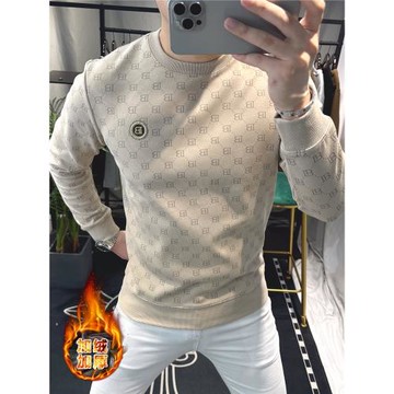 (免運)歐洲站高端印花衛衣男2024新款秋冬燙鉆時尚潮牌修身男士上衣加絨