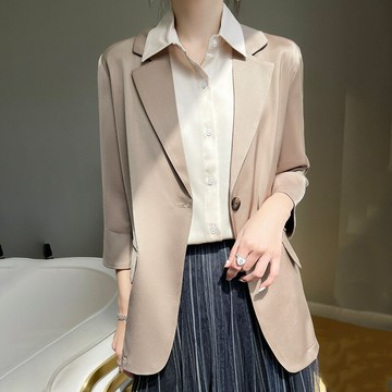 現貨+預購 女外套高級緞面西裝外套絲質外套法式絲綢外套天絲西服-薄款七分袖修身4色74lc105【獨家進口】【米蘭精品】